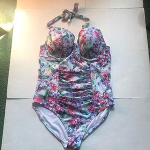 Swimsuit floral halter one piece suit